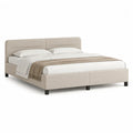 Polsterbett Doppelbett Bettgestell Stoffbezug Beige 180 x 200 cm