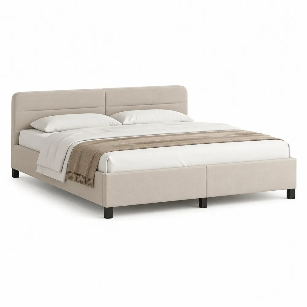 Polsterbett Doppelbett Bettgestell Stoffbezug Beige 180 x 200 cm