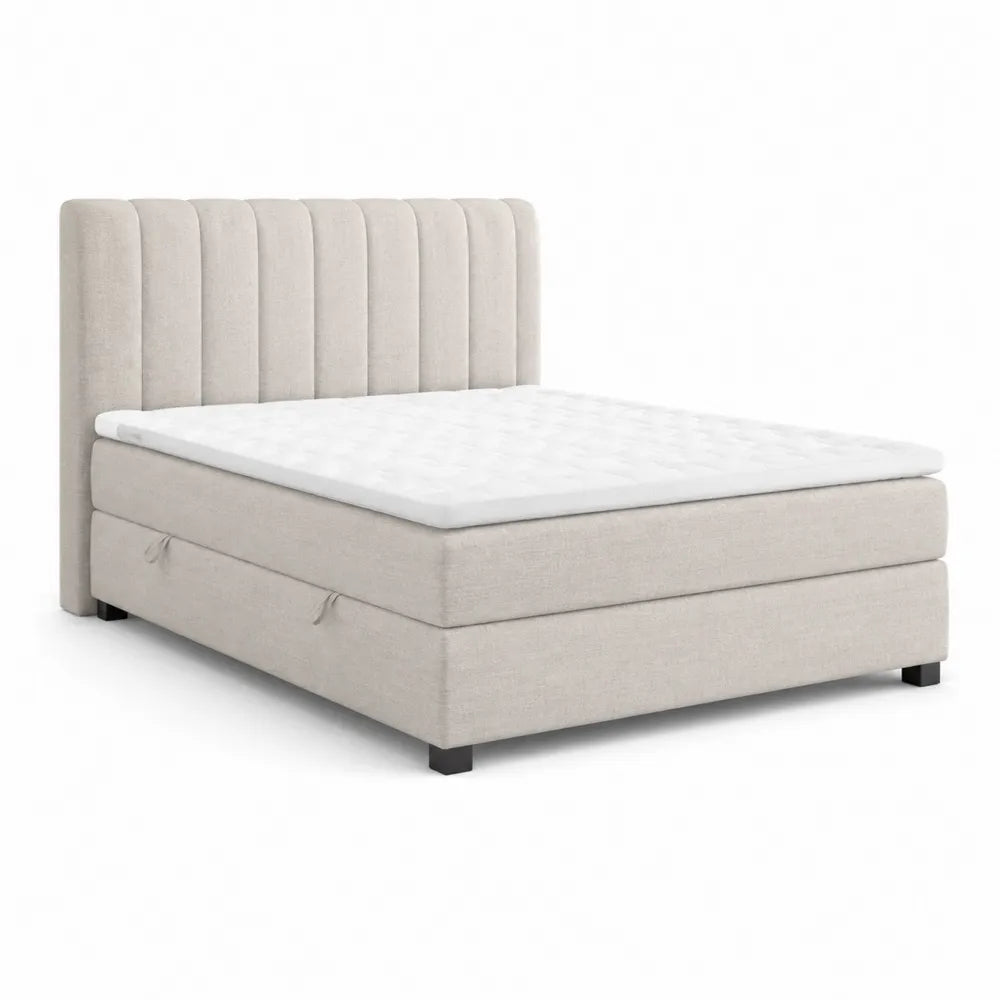 Boxspringbett Doppelbett 180x200 cm Polyesterbezug Rechteckig Beige mit Kopfteil