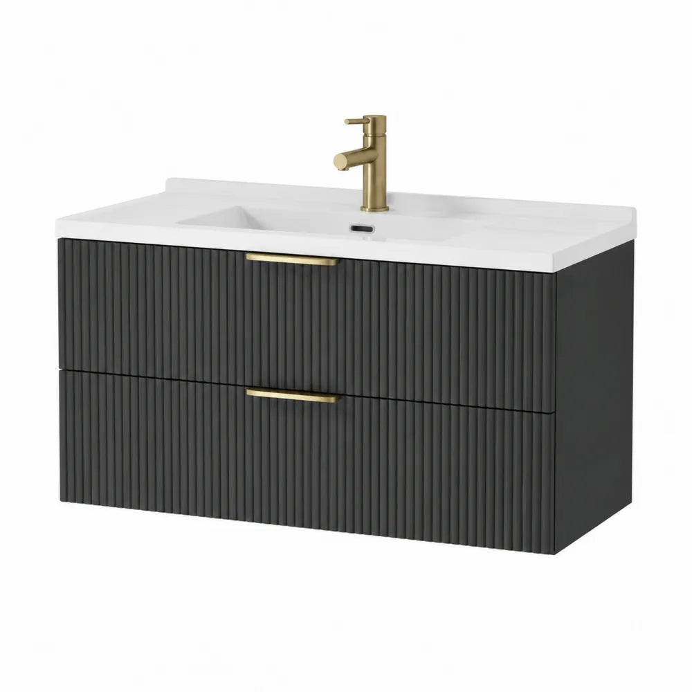 Waschtischunterschrank MDF mit Keramikwaschbecken 2 Schubladen Rechteckig Schwarz Weiß 100 x 50 x 60 cm
