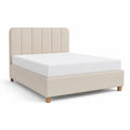 Polsterbett Doppelbett 160 x 200 cm Stoffbezug Beige mit gepolstertem Kopfteil