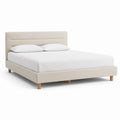 Polsterbett Doppelbett Stoffbett mit gepolstertem Kopfteil Beige 180 x 200 cm
