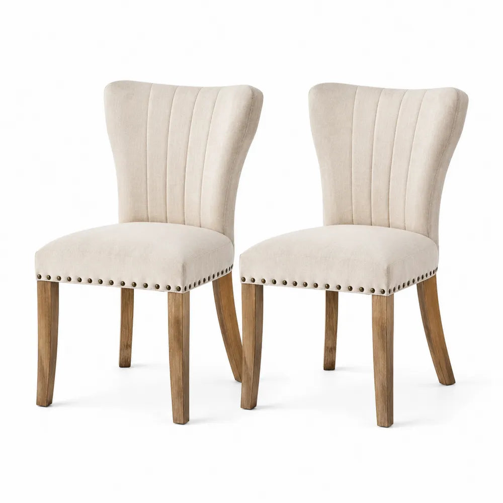 Esszimmerstuhl Set 2 Stück Polsterstuhl Polyesterbezug Holzbeine Beige Natur 50 x 55 x 85 cm