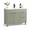 Waschtischunterschrank mit Waschbecken 100 x 45 x 85 cm MDF Rillenfront Rechteckig Grün Weiß mit Schublade und Türen