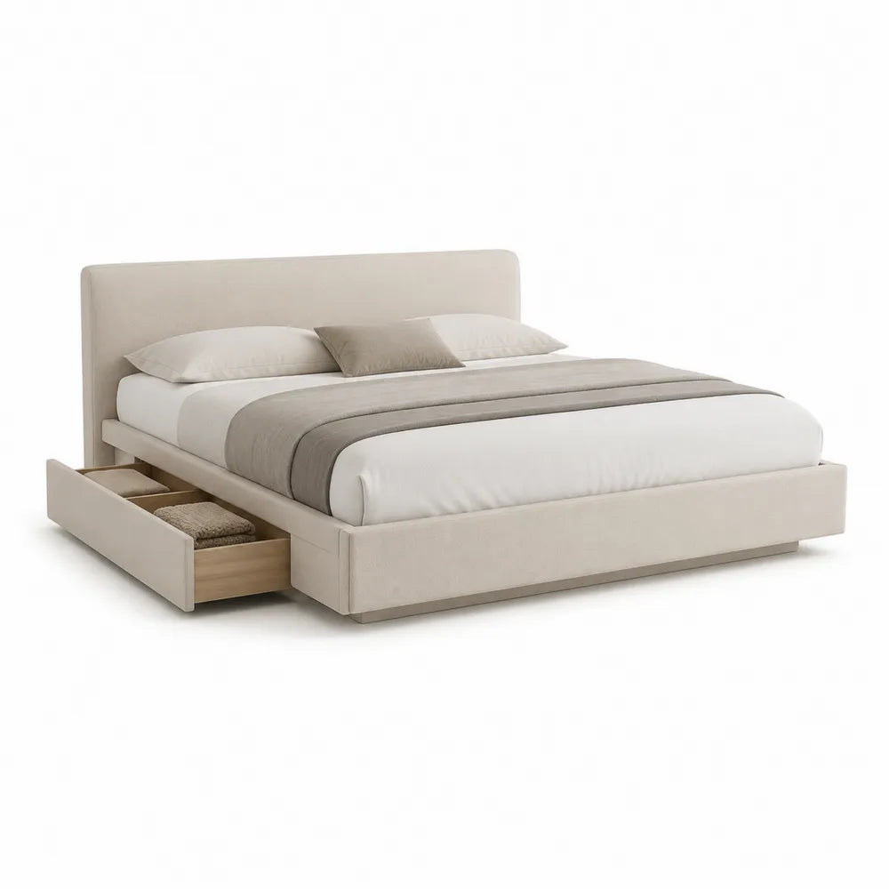 Polsterbett Stauraumbett Doppelbett 180 x 200 cm Stoffbezug Beige mit Schubladen