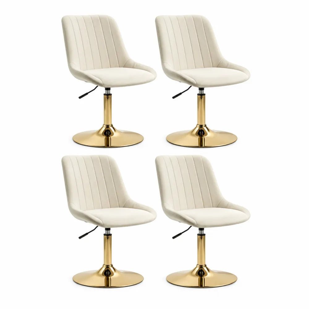 Esszimmerstuhl Set 4 Stück Drehstuhl Polsterstuhl Kunstleder Bezug Metallgestell Cremeweiß Gold 60 x 60 x 85 cm