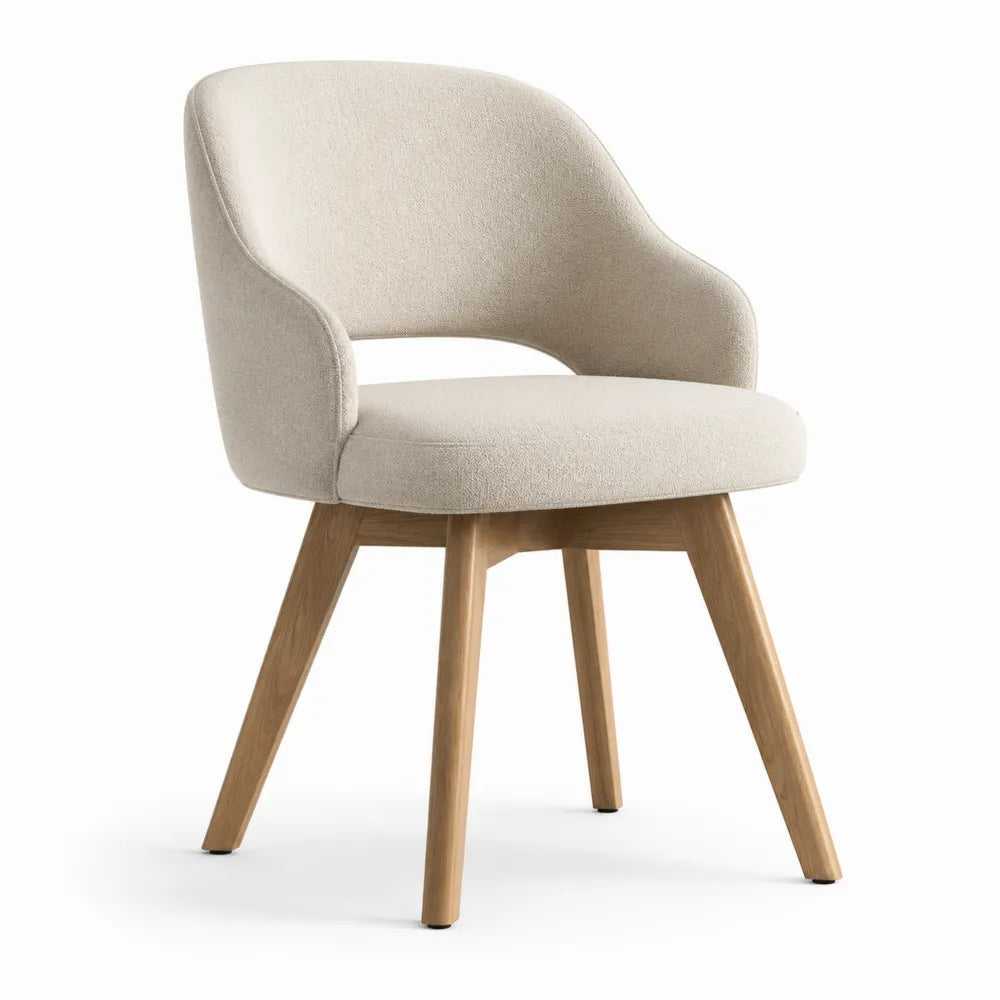Esszimmerstuhl Polsterstuhl mit Armlehnen Polyesterbezug Holzbeine Beige Natur 55 x 60 x 85 cm