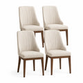 Esszimmerstuhl Set 4 Stück Polsterstuhl Stoffbezug Holzgestell Cremeweiß Braun 55 x 60 x 90 cm