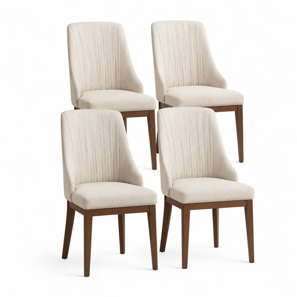 Esszimmerstuhl Set 4 Stück Polsterstuhl Stoffbezug Holzgestell Cremeweiß Braun 55 x 60 x 90 cm