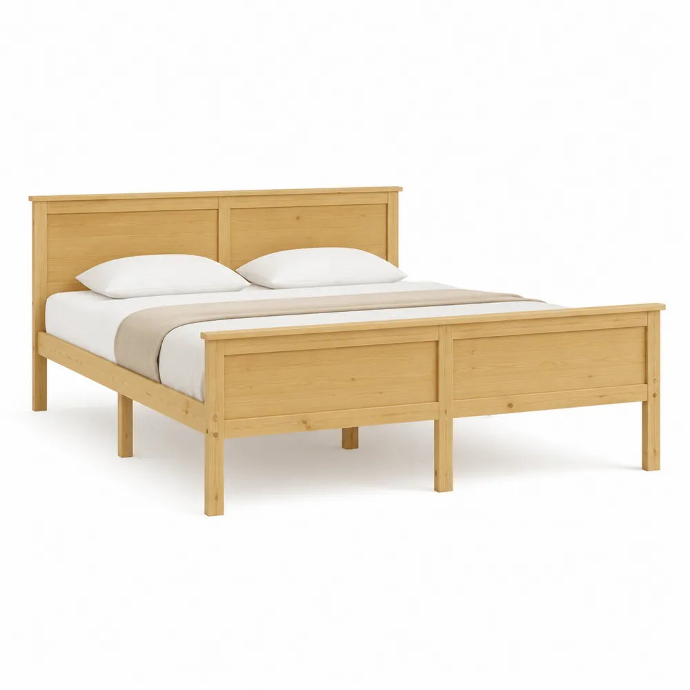 Doppelbett Bettgestell 180x200 cm Kiefer Massivholz Rechteckig Natur mit Kopfteil und Fußteil