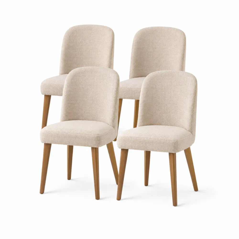 Esszimmerstuhl Set 4 Stück Polsterstuhl Polyesterbezug Holzbeine Beige Natur 50 x 55 x 85 cm