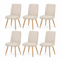 Esszimmerstuhl Set 6 Stück Polsterstühle Stoffbezug Holzbeine Cremeweiß Natur 55 x 60 x 90 cm