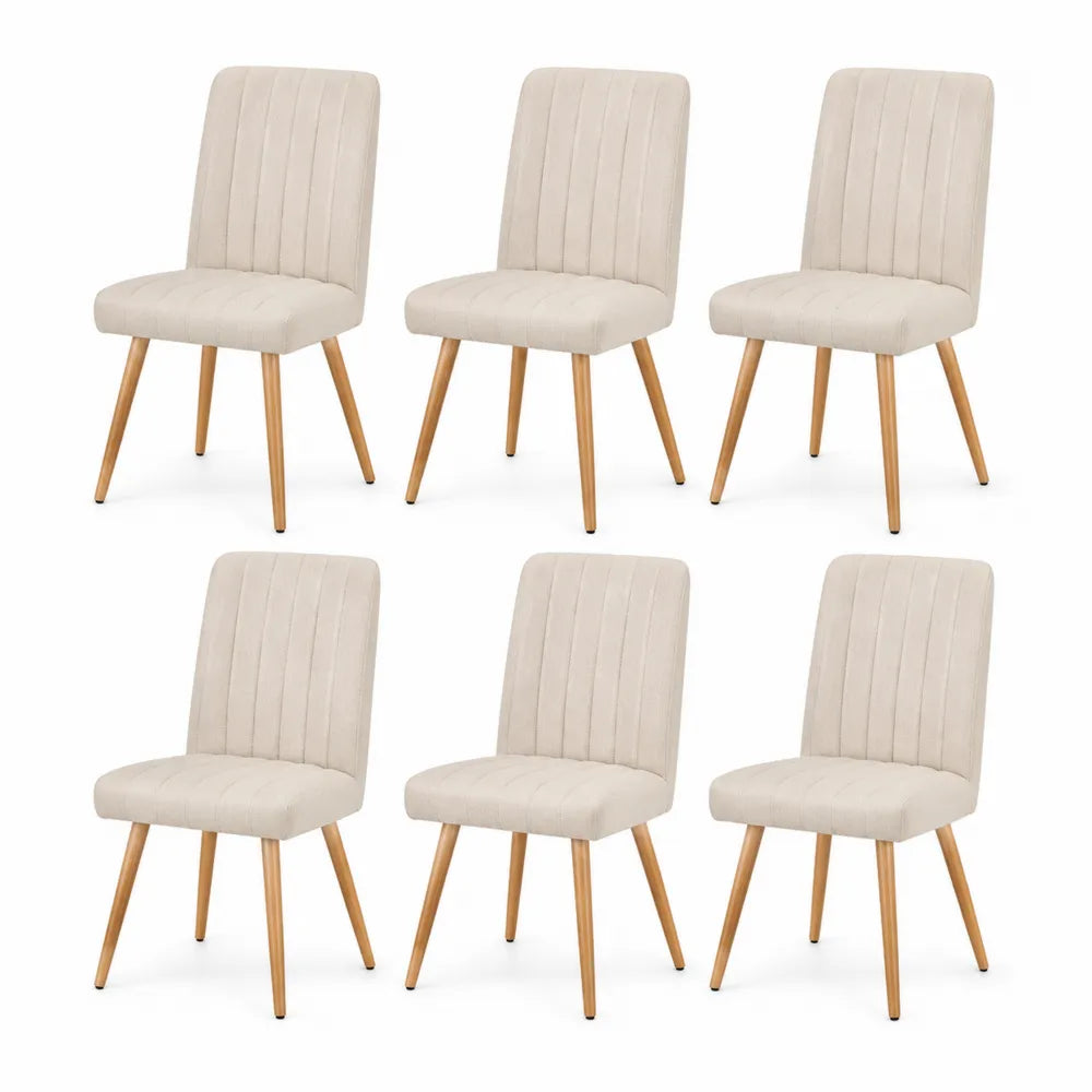 Esszimmerstuhl Set 6 Stück Polsterstühle Stoffbezug Holzbeine Cremeweiß Natur 55 x 60 x 90 cm
