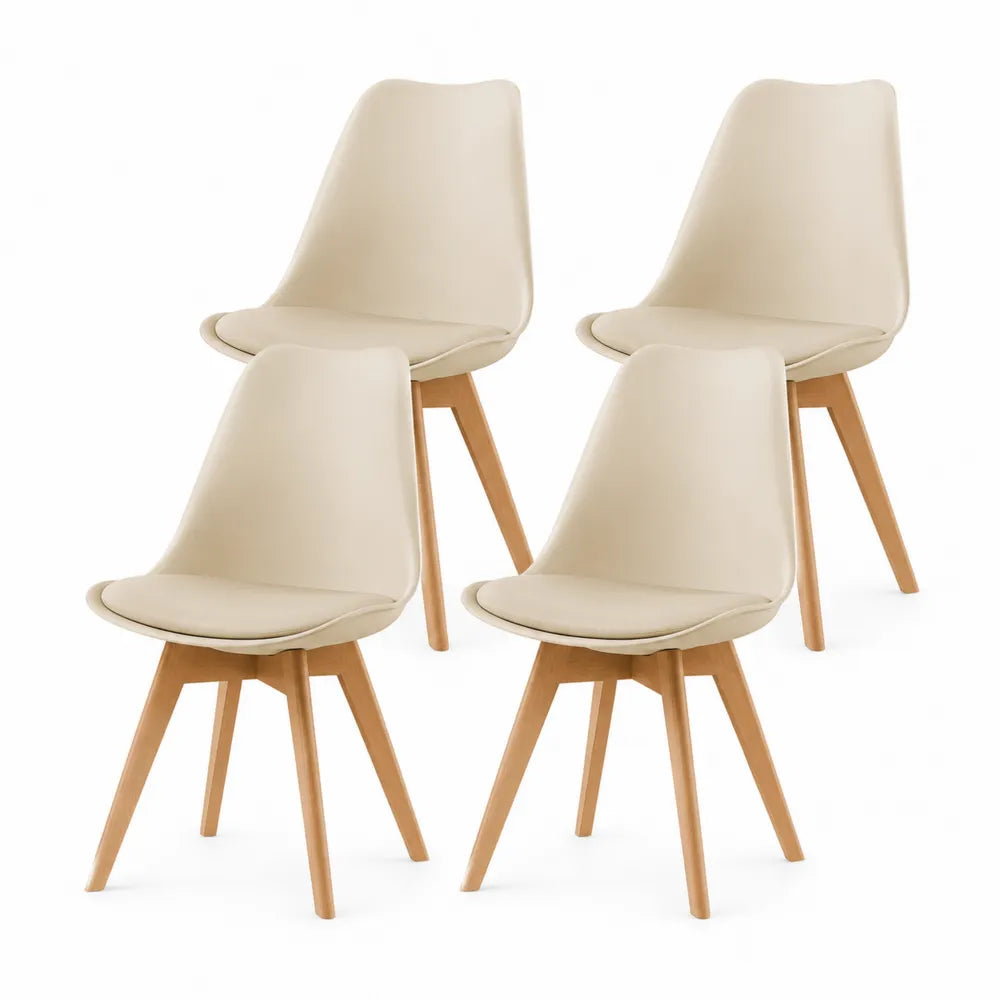 Esszimmerstuhl Set 4 Stück Polsterstuhl Kunststoffschale Holzbeine Cremeweiß Natur 50 x 55 x 85 cm