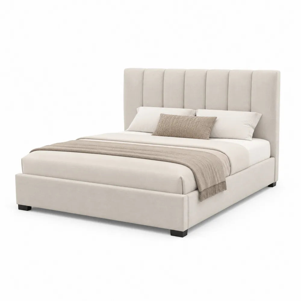 Polsterbett Doppelbett 180 x 200 cm Polyesterbezug MDF Rahmen Rechteckig Beige