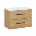 Waschtischunterschrank mit Waschbecken 100x50x60 cm MDF Holzdekor Rechteckig Natur Weiß mit 2 Schubladen