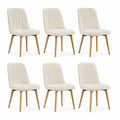 Esszimmerstuhl Set 6 Stück Polsterstuhl Polyesterbezug Holzbeine Cremeweiß Natur 50 x 55 x 85 cm