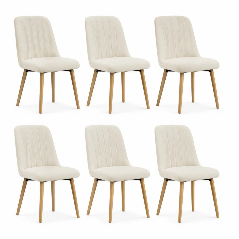 Esszimmerstuhl Set 6 Stück Polsterstuhl Polyesterbezug Holzbeine Cremeweiß Natur 50 x 55 x 85 cm