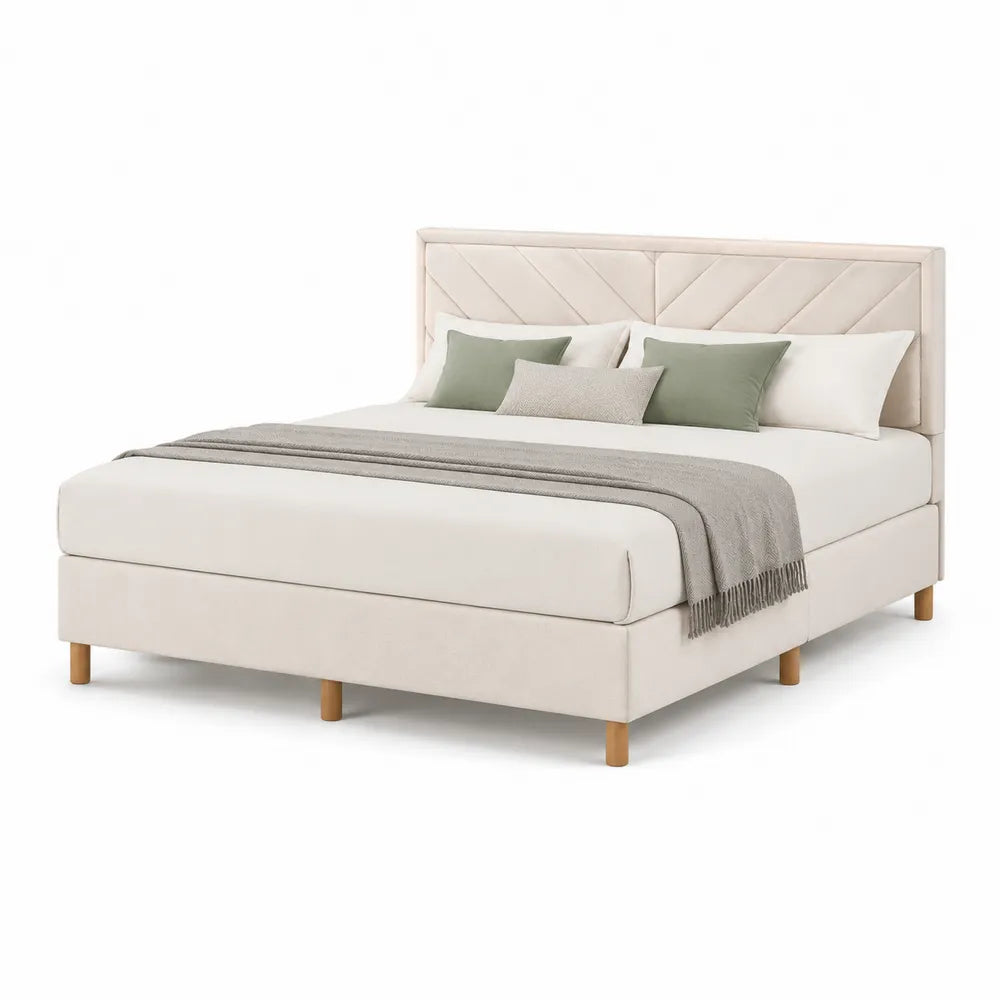 Polsterbett Doppelbett 180x200 cm Polyesterbezug Rechteckig Beige