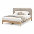 Doppelbett Polsterbett Holzrahmen Polyesterbezug Rechteckig Beige Natur 180 x 200 cm