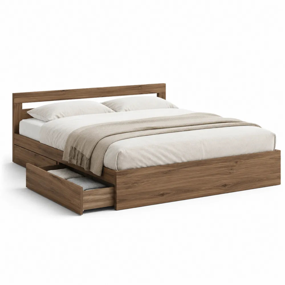 Doppelbett Bettgestell 180 x 200 cm MDF Holzdekor Rechteckig Braun mit Schubladen