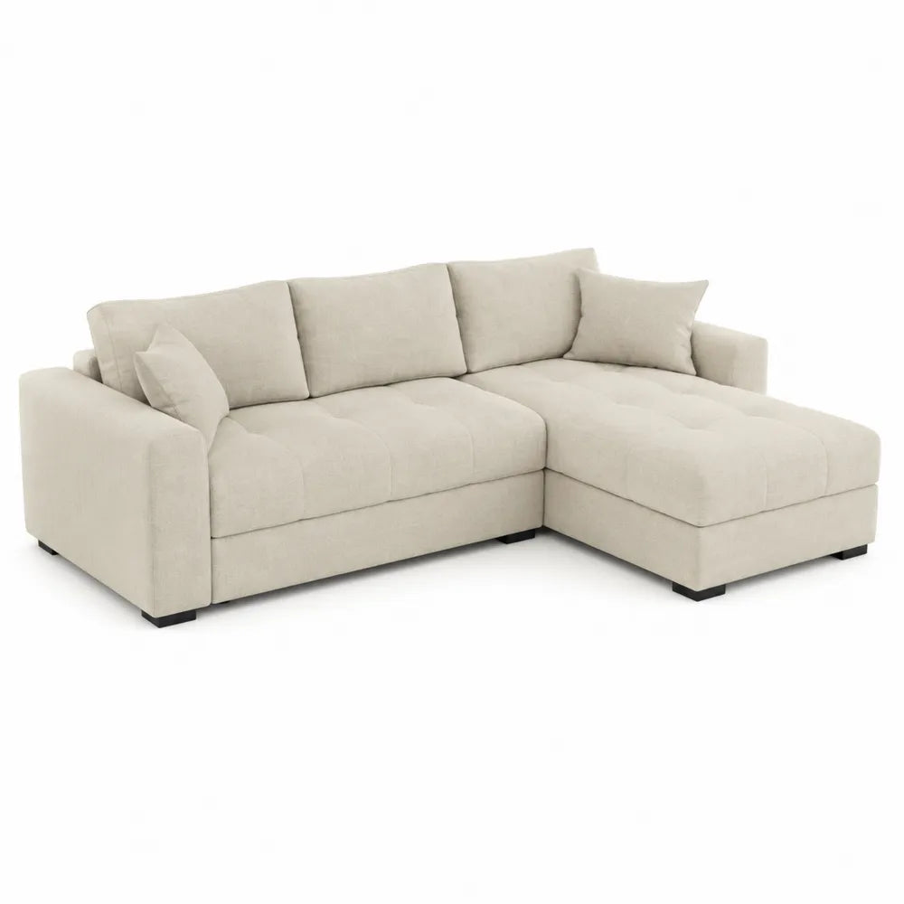 Ecksofa mit Ottomane 260x160x85 cm Polyesterbezug Schaumstoffpolsterung Beige