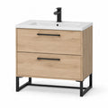 Waschtischunterschrank MDF mit Keramikwaschbecken 2 Schubladen Rechteckig Natur Weiß Schwarz 100 x 50 x 85 cm
