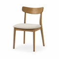 Esszimmerstuhl Holzstuhl gepolstert Eiche Holzgestell Polyesterbezug Beige Natur 81 x 50 x 56 cm