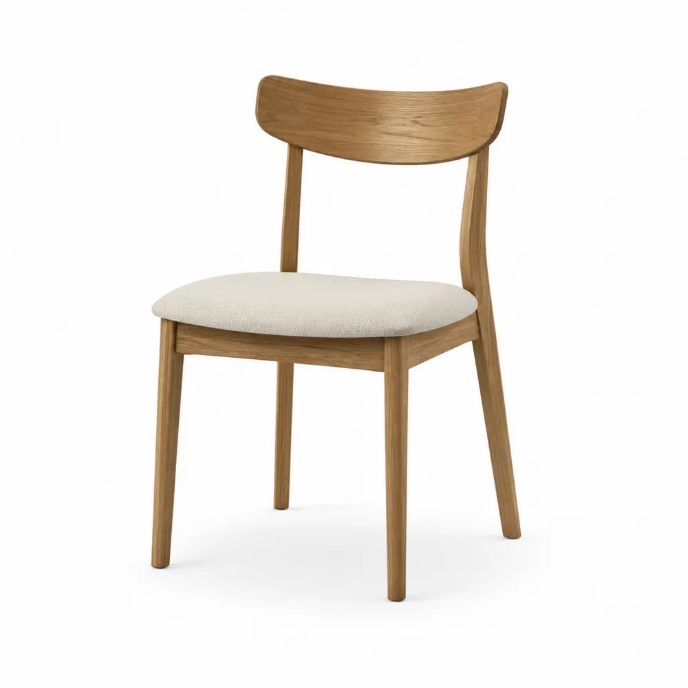 Esszimmerstuhl Holzstuhl gepolstert Eiche Holzgestell Polyesterbezug Beige Natur 81 x 50 x 56 cm