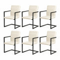 Esszimmerstuhl Set 6 Stück Armlehnstühle Polsterstuhl PU Bezug Stahlgestell Beige Schwarz 56 x 58 x 81 cm