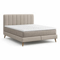 Boxspringbett Doppelbett 180 x 200 cm Polyesterbezug MDF Rahmen Rechteckig Beige mit gepolstertem Kopfteil