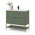 Waschtischunterschrank mit Waschbecken 100x50x85 cm MDF Metall Rechteckig Grün Weiß Gold mit 2 Schubladen