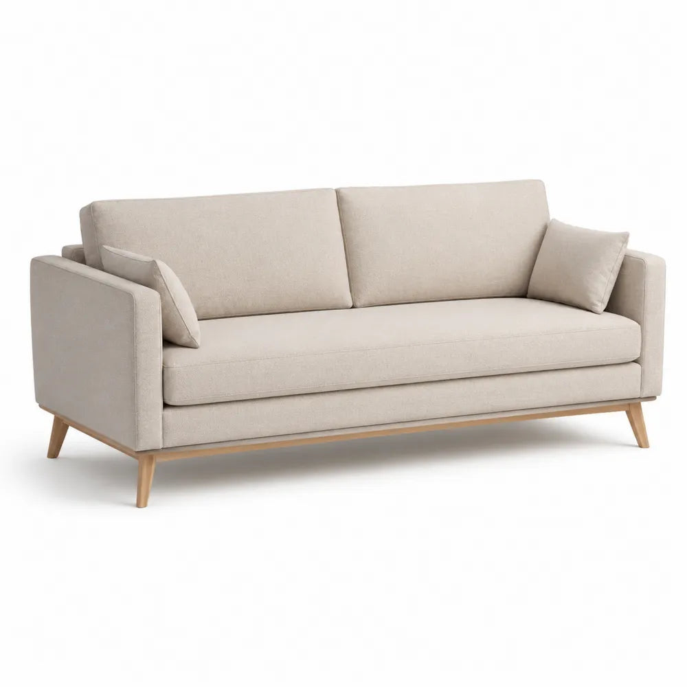 Sofa 3 Sitzer Polstersofa Polyesterbezug Schaumstoffpolsterung Holzbeine Beige 220 x 90 x 85 cm