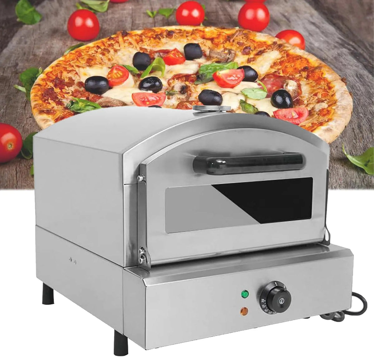 Pizza Maker Machine met 2000 W, 425 x 520 x 410mm, 50-350°C, 110V en RVS