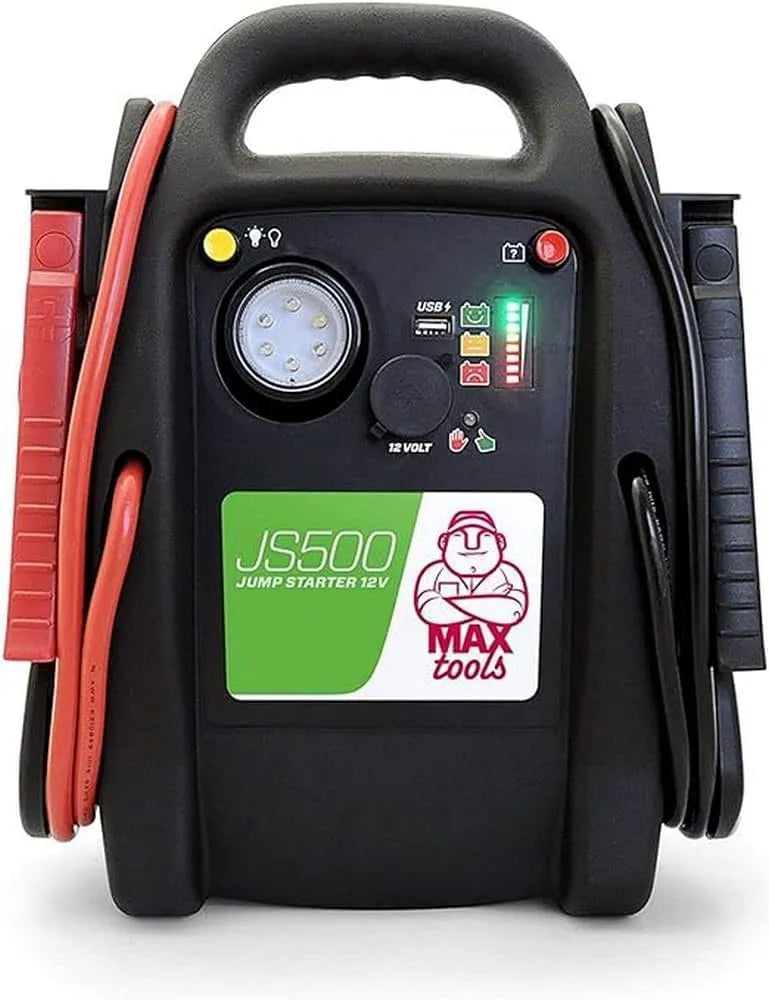 2200 A, 22 Ah, lamp, model JS500, 12V-diesel- en benzinemotoren, USB-poort en startkabels, noodstarter voor auto's en bestelwagens, MAXTOOLS JS500
