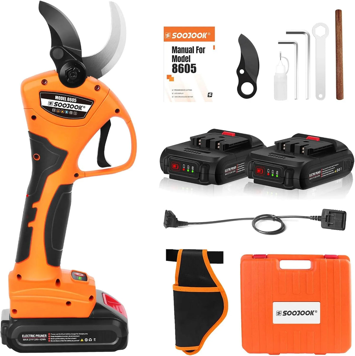 Elektrische snoeischaar met 40 mm, 1050 W, 2 A en 2 x 21 V, 40 mm professionele elektrische takkenschaar met accu