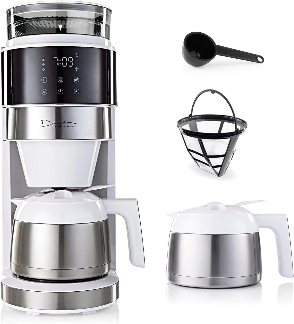 800 W, Espressomachine, wit, met molen + thermoskan, Barista