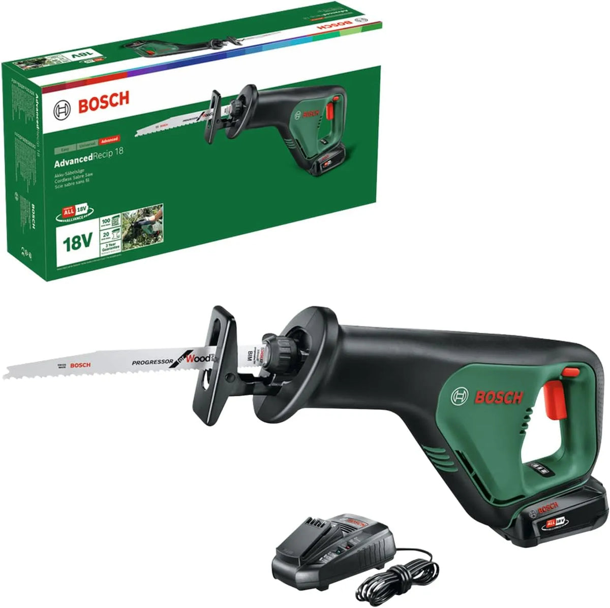 Zaag, Bosch thuis and Garden Accureciprozaag AdvancedRecip 18 1 Accu, In Kartonnen Doos, 18 V System, Groen