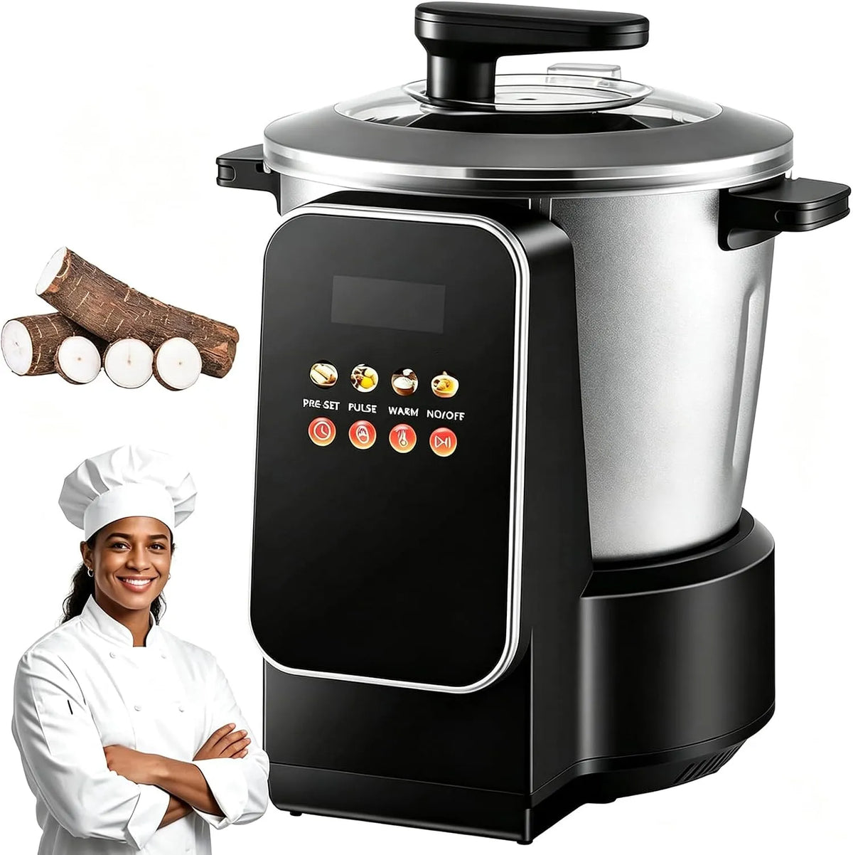 Fufu Machine, 900 W, automatisch met aanraakbediening en timer, 6L