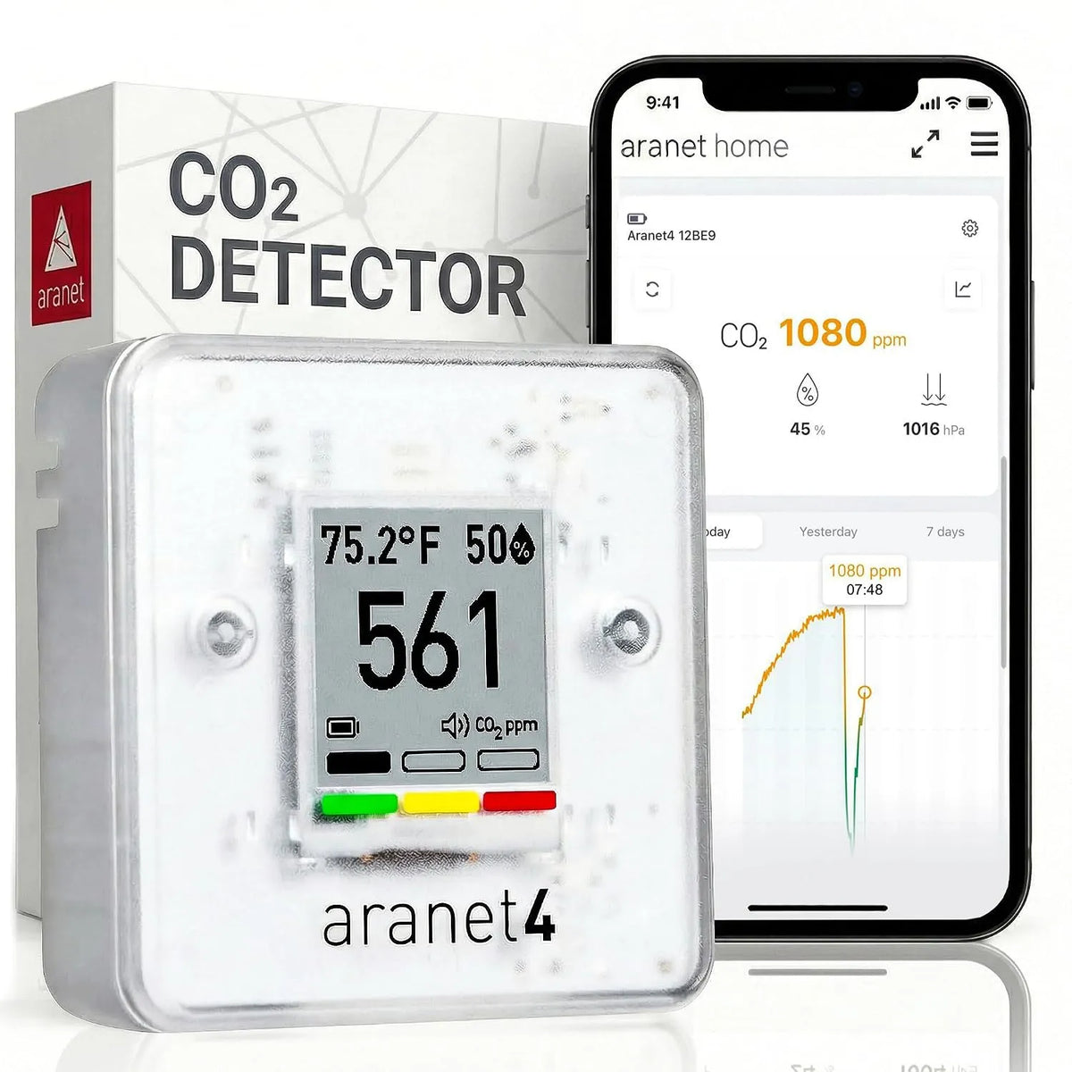 Sensor, Aranet4 thuis Aranet4 CO2, luchtvochtigheid en meer draagbaar, kantoor of school CO2, temperatuur