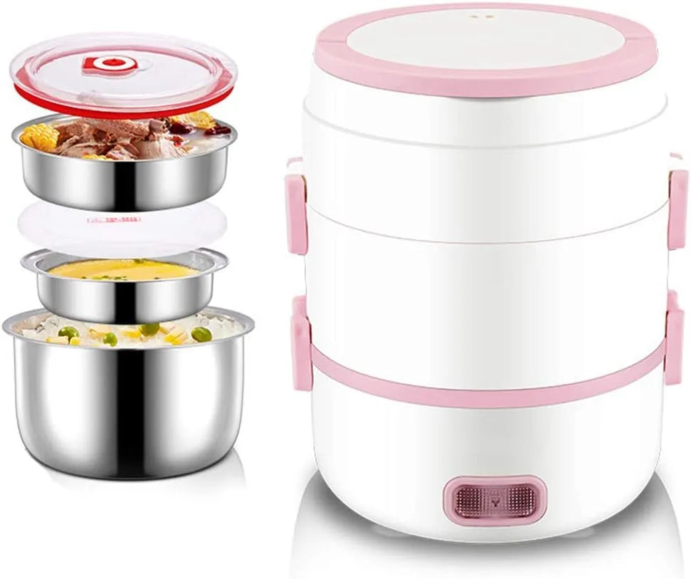 Elektrische lunchbox met 250 W, 50 HZ, RVS, wit en roze, mini rijststoomkoker
