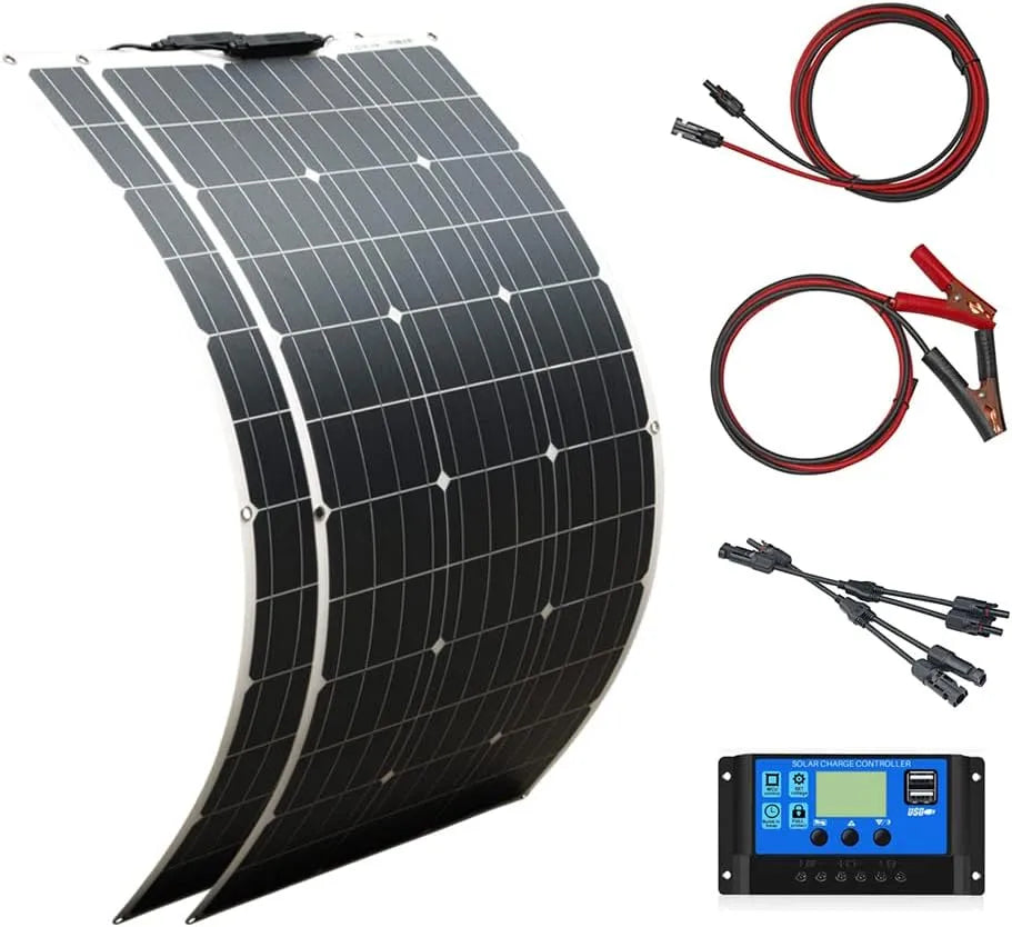 Zonnepaneel, 200 W, 100 W, 18v, Solar Module + 20A USB Controller, voor Off Grid Yacht RV Car, Boat Motorhome Caravan 12v Battery Charging
