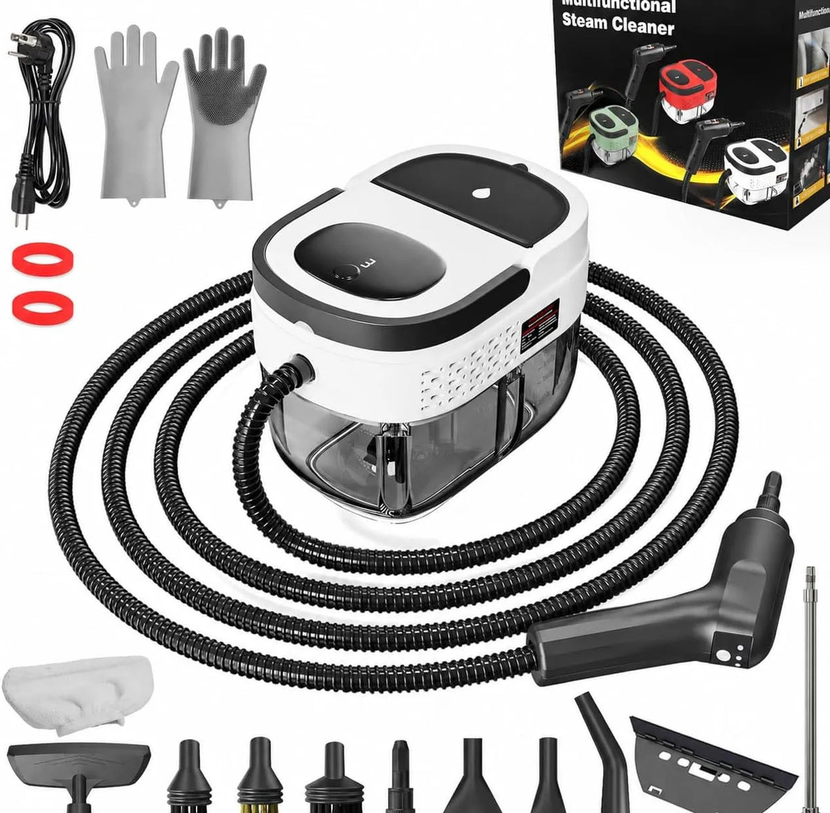 Stoomreiniger met 2500 W, 1,6 l, 10-15 seconden, 3 bar, 1 Uur, waterreservoir, accessoires inbegrepen en handmodel