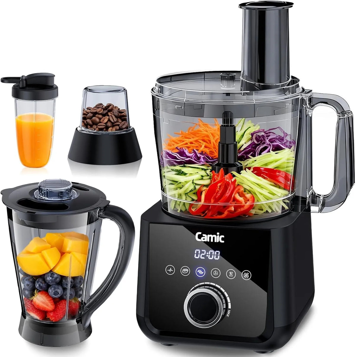 1500 W, 2,5 l, Keukenmachine, 1500 W motor, 6 functies, 3-in-1 schijf, Camic Compacte