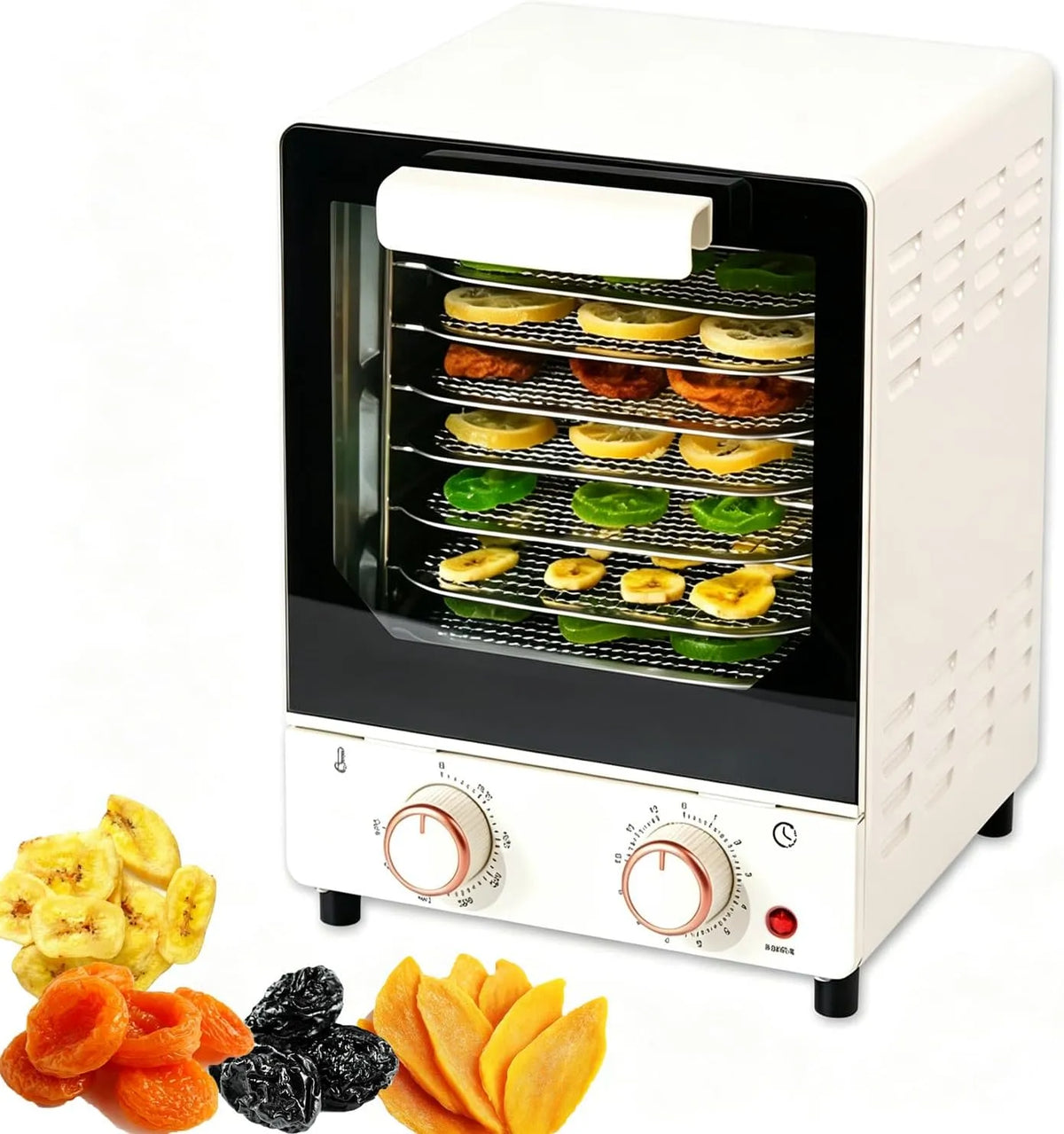 Droger met 250 W, 30-90°c, RVS, 12 Uur Timer en wit, 8 Lagen