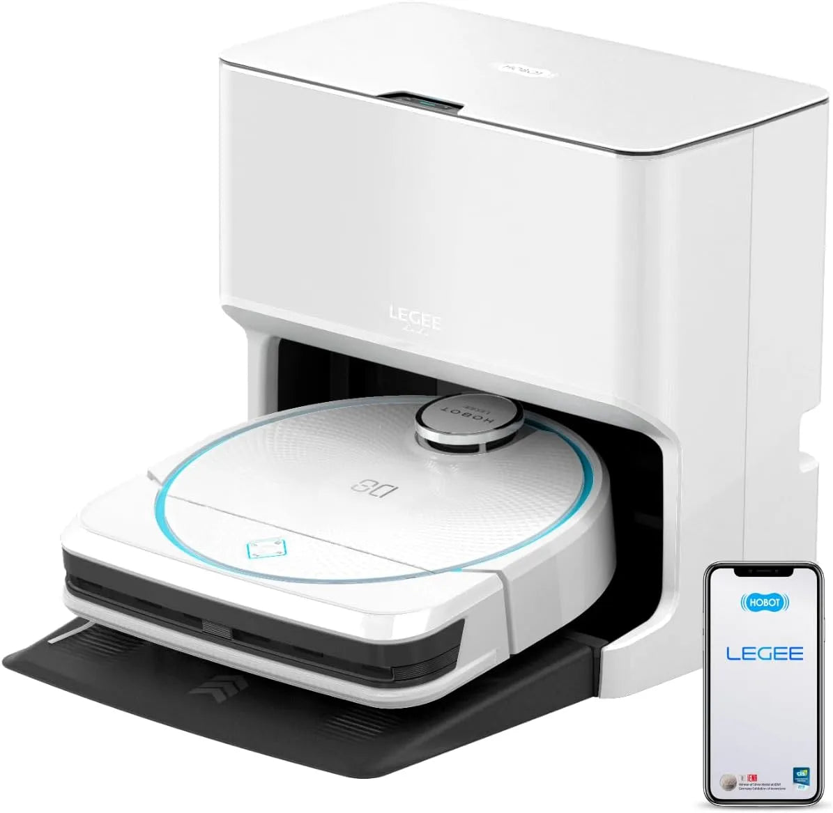 Stofzuiger Lege-D8 met 4-in-1, 20 mm, 4900 Pa, oplaadstation, HEPA-filter, waterreservoir en voor tapijt, harde vloeren en dierenharen