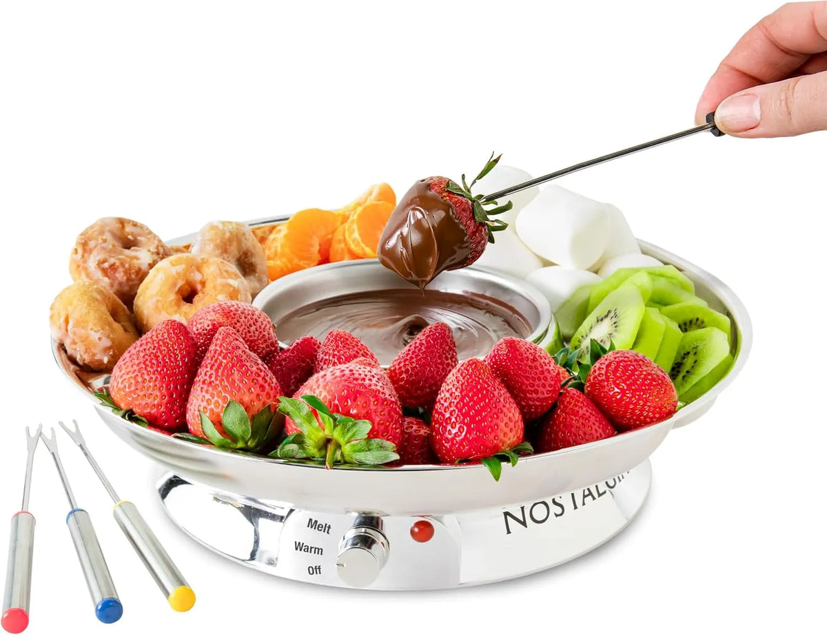 Nostalgia 10oz Elektrische Fondue Party Set voor gesmolten chocolade met RVS