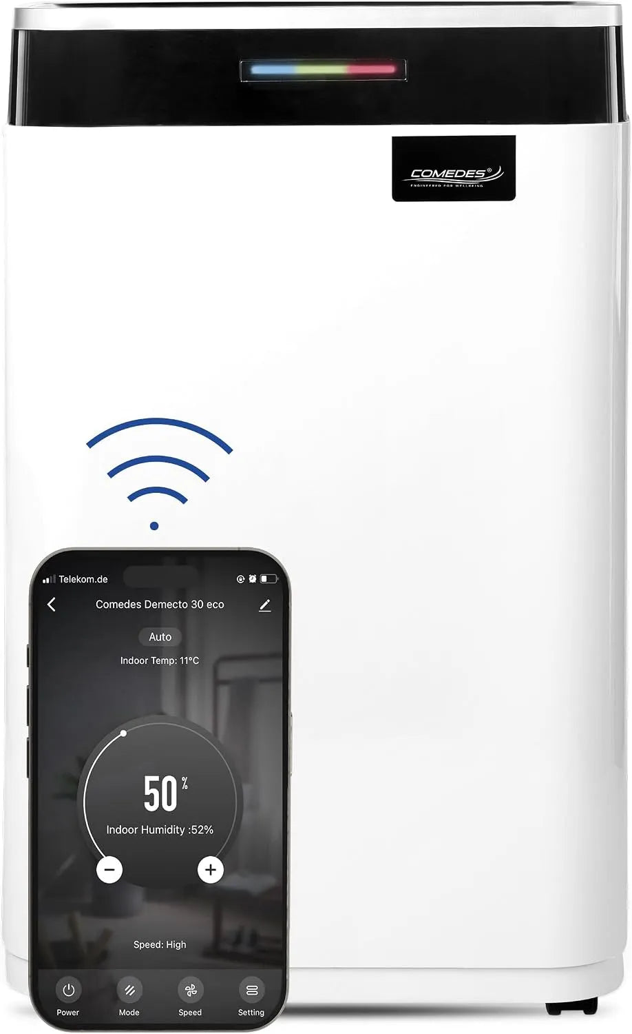 Luchtontvochtiger, 100 m2, WiFi, bouwdroger max. 25 liter/24 uur