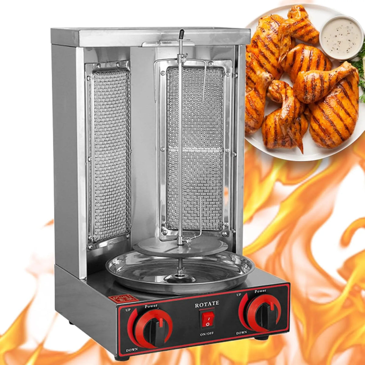Shawarma Machine met 300 x 300 x 490mm, 50-350 °C, 110V, 8KG, RVS en zwart