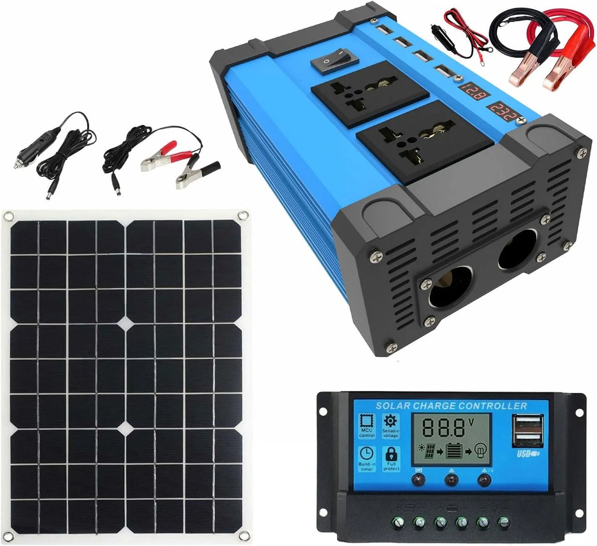 4000 W Off-Grid Solar Inverter Kit with 18 W Waterproof Solar Panel & 30A Charge Controller voor Camping met 4000 W, 220V, zonne-energie